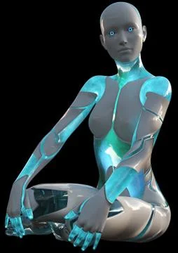 High Tech Blue White Android Beauty Modern AI 3D Illustration Illustrazione stock