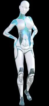 High Tech Blue White Android Beauty Modern AI 3D Illustration 스톡 일러스트