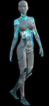 High Tech Blue White Android Beauty Modern AI 3D Illustration 스톡 일러스트