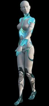 High Tech Blue White Android Beauty Modern AI 3D Illustration Illustrazione stock
