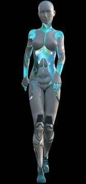 High Tech Blue White Android Beauty Modern AI 3D Illustration 스톡 일러스트