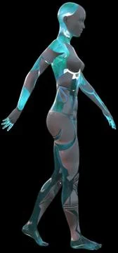 High Tech Blue White Android Beauty Modern AI 3D Illustration Stock Illustration