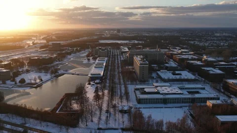 High Tech Campus Eindhoven Winter Golden Hour Aerial 스톡 동영상 325716071