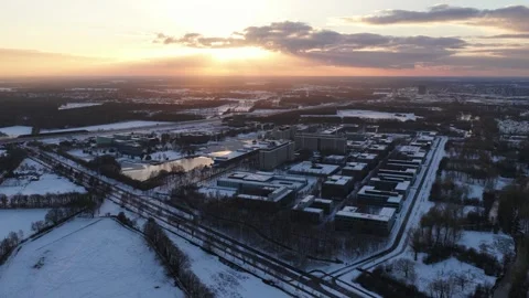 High Tech Campus Eindhoven Winter Golden Hour Aerial 스톡 동영상 325776016