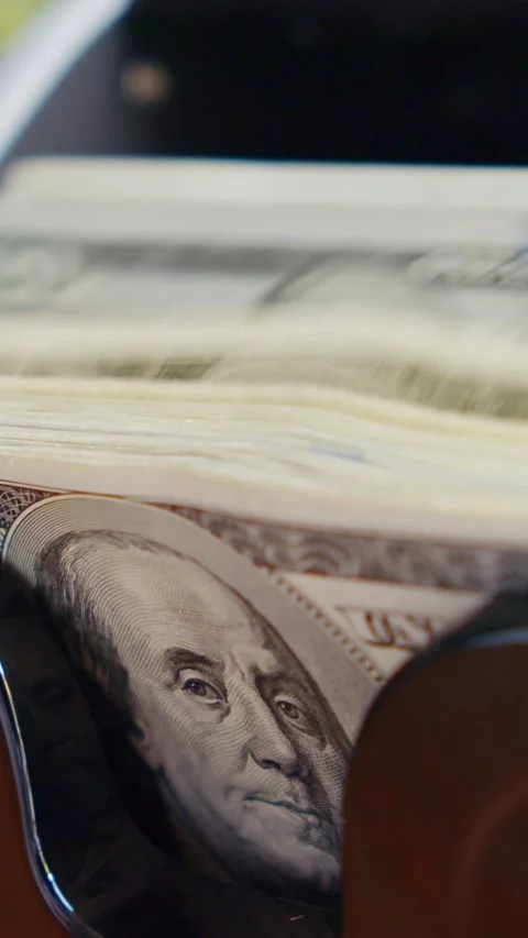 High-Tech Cash Machine Counting Hundred Dollar Notes, Office Money Operations Stock Footage 315686755