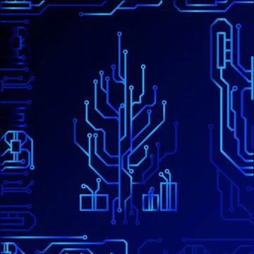 High tech christmas tree technology geometric and connection system background Stock Illustration