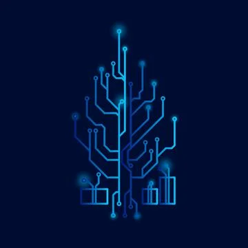 High tech christmas tree technology geometric and connection system background Stock Illustration