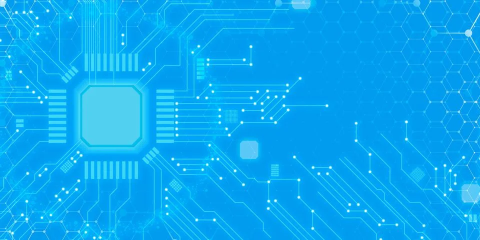 High tech Circuit board blue background banner.Banner with microschemes and Stock Illustration