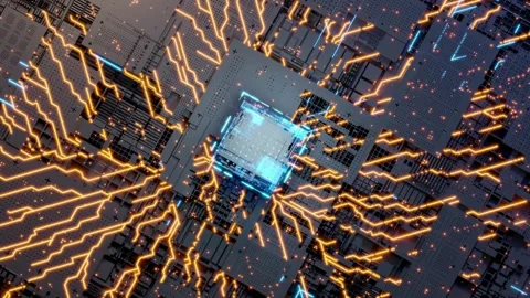 High-Tech Circuit Board with Glowing Orange Traces Stock Footage 307125674