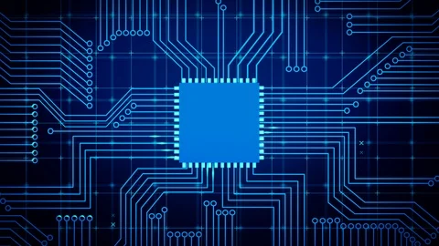 High tech circuit lines with microprocessor chip in the center. Stock Footage 125785773