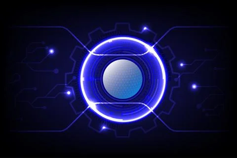 High-tech circular interface with glowing blue lines and circuit patterns Illustrazione stock