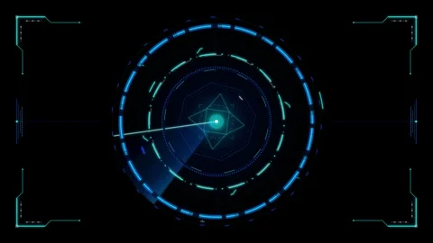 High-tech circular interface with vibrant blue neon rings and geometric pat.. 動画素材 334945021