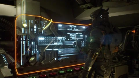 High-Tech Command Center on a Sci-Fi Spaceship Stock Footage 151656684