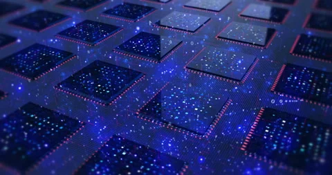 High Tech Computer Chips Processors Transmitting Data. Perfect Loop Stock Footage 141087527