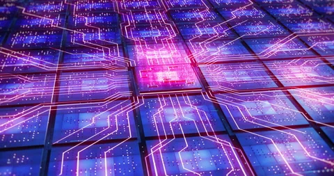 High Tech Computer Chips Processors Transmitting Data. Futuristic Technology. Stock Footage 158387882