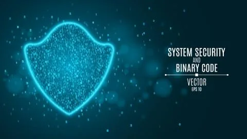 High-tech computer concept. A blue glowing neon shield made of binary code. T イラスト素材
