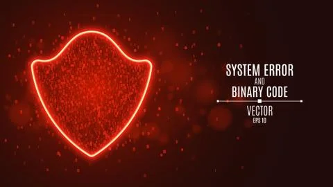 High-tech computer concept. A red glowing neon shield from a binary code. Hac イラスト素材