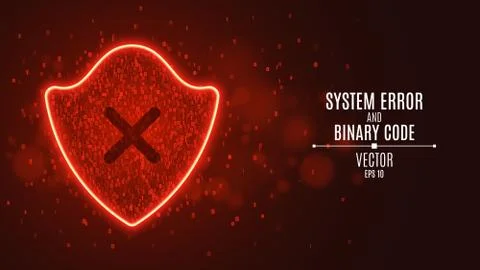 High-tech computer concept. A red glowing neon shield from a binary code. Hac Stock Illustration