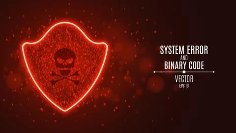 High-tech computer concept. A red glowing neon shield from a binary code. The 스톡 일러스트