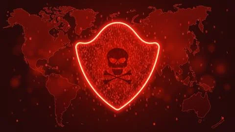 High-tech computer concept. A red glowing neon shield from a binary code. Hac 스톡 일러스트