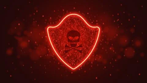 High-tech computer concept. A red glowing neon shield from a binary code. The Stock Illustration