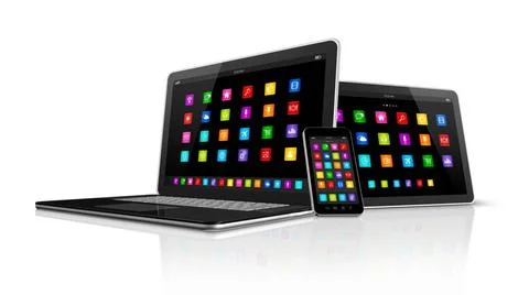 HIgh Tech computer Devices 3D HIgh Tech computer Devices. Smartphone, Digi... Stock Photos
