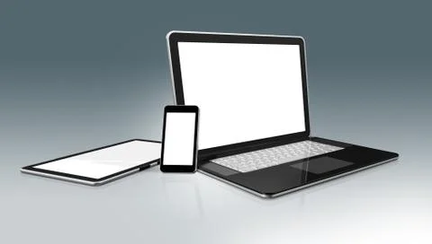 High Tech computer set. Laptop, mobile phone and digital tablet pc Illustrazione stock