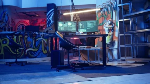 High tech computer system running malicious code in empty basement 스톡 동영상 319517275