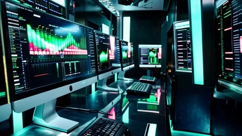 High-Tech Control Room with Digital Dashboards Stock Footage 298504985
