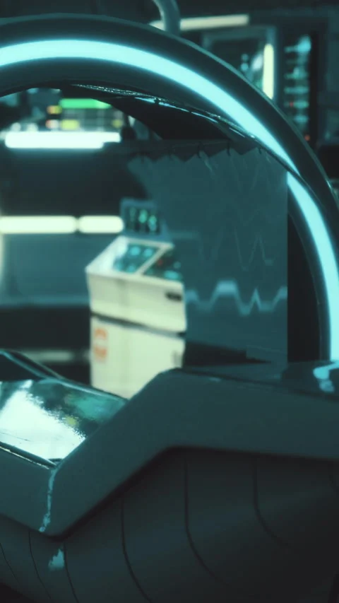 High tech control room with glowing elements and equipment in quiet setting Stock Footage 334291145