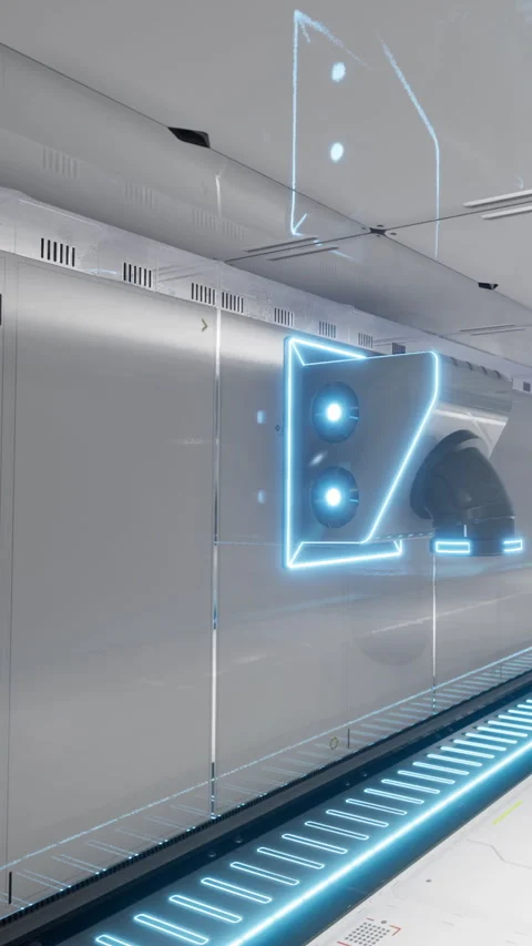 High tech corridor with glowing elements in a futuristic setting Stock Footage 334173635