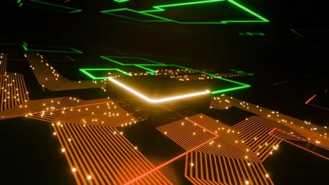 High Tech CPU Processing Data. Signals from the chip are flowing. Technology Stock Footage 246342564