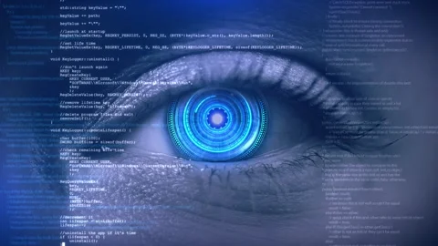 High tech cyber eye spy technology hologram, virtual eye internet control Stock Footage 333971773