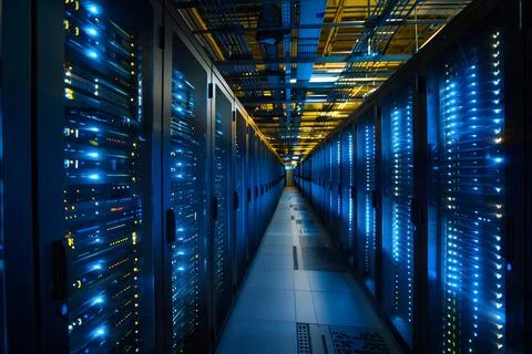 High-tech data center server room Stock Photos