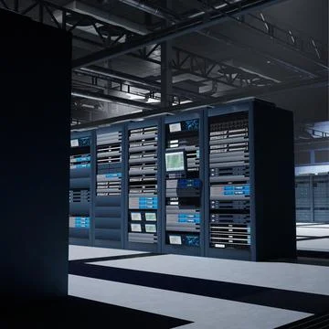 High tech data center supporting AI processing, 3D rendering Stock Illustration