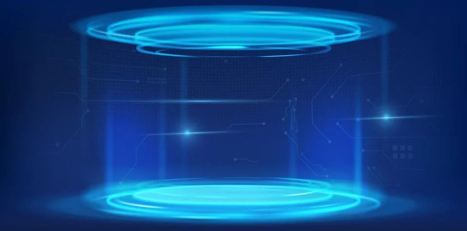 High tech data podium with AI hologram effects Stockillustratie