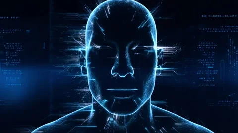 High-tech data portrait integrating visuals created via generative digital image Stock-Footage 312631037