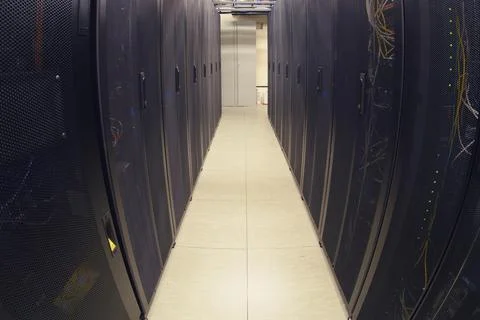 A high-tech data storage system is housed in the cyberspace center's secure.. Stock Photos