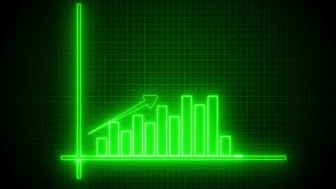 High Tech Data Visualization with Neon Bars, Neon Bar Chart with Upward Trend Stock Footage 318100953