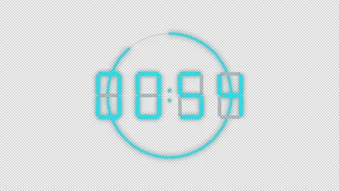 High-tech digital 60 seconds countdown featuring neon cyan segmented numbers Vídeos de archivo 334962258