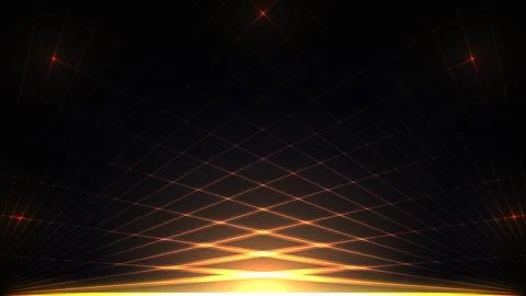 High tech digital background featuring glowing orange grid and radiant gold.. Stock Illustration