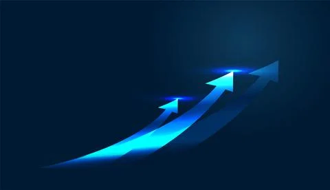 High-tech Digital charts use glowing arrows to track economic indicators an.. Ilustração Stock