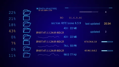 High-Tech Digital Control Center Futuristic HUD Data text Interface Sci Fi 2D Stock Footage 337559290