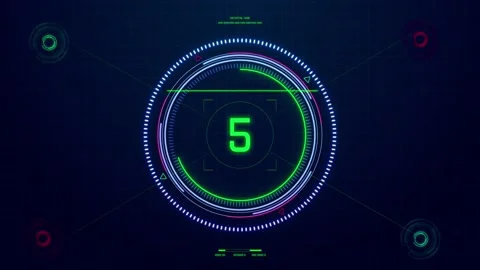 High Tech Digital Countdown Timer HUD Number Two Stock Footage 341364899