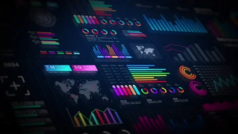High-tech digital dashboard displaying big data analytics, charts. Stock Footage 310865984