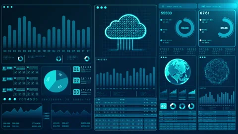 High-tech digital dashboard featuring data with charts, graphs Stock Footage 280093392