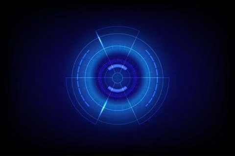 High tech digital HUD interface in glowing blue tones on a dark background Illustrazione stock