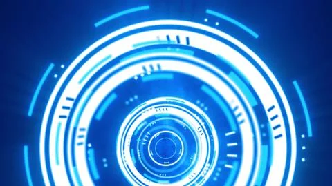 High-tech digital interface with concentric glowing circles and data elements 스톡 일러스트