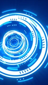 High-tech digital interface with concentric glowing circles and data elemen.. Stock Photos