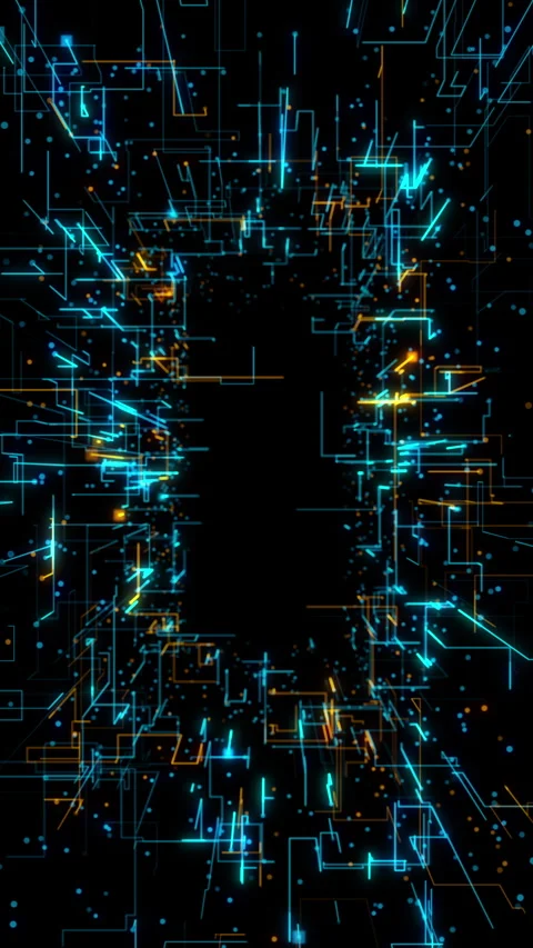 High-tech digital tunnel with glowing blue and orange neon circuit lines Stock Footage 320030840